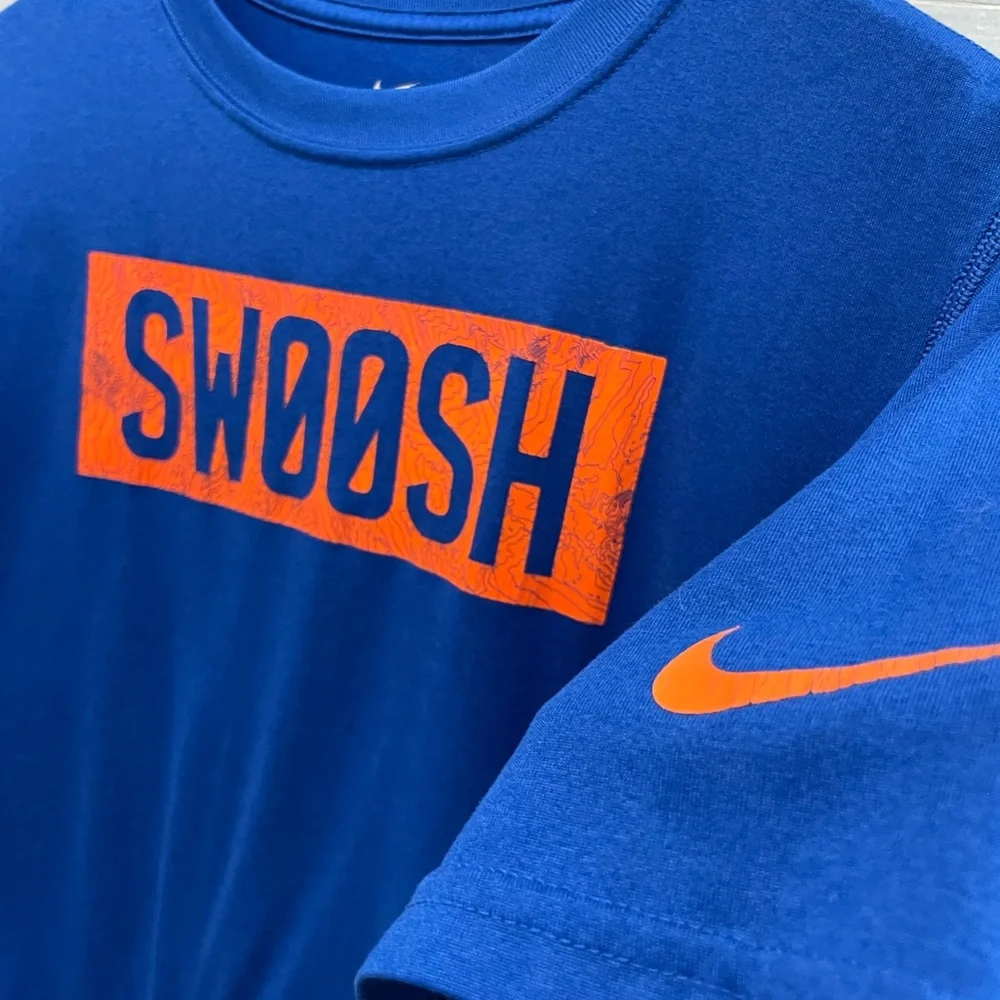 Nike Dri-FIT Swoosh Graphic Tee Kids XL Blue Orange Athletic Shirt